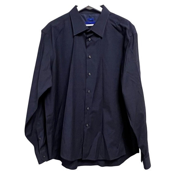 Egara Dress Shirt Mens 2XL Navy Blue Plaid Non Iron Slim Fit Button Up - Picture 1 of 8